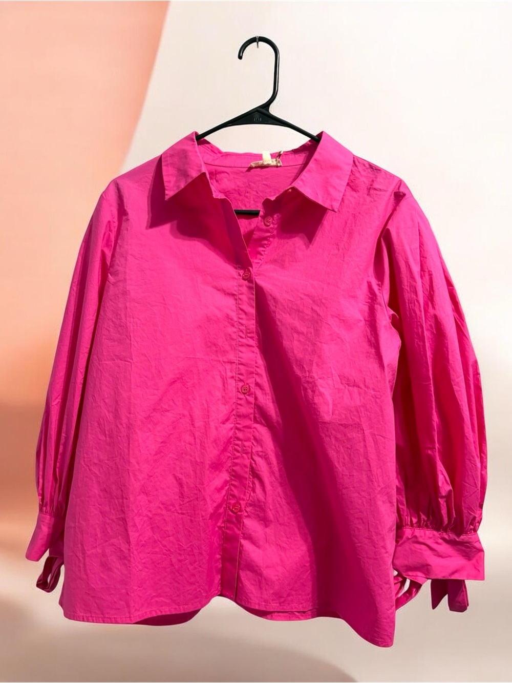 JODIFL Hot Pink Button-Down Shirt with Balloon Sleeves with bow NWT size M